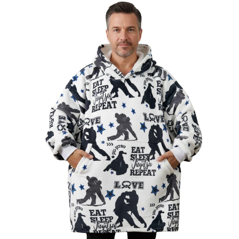 9017 Jiu Jitsu Gifts , Eat Sleep Jiujitsu Repeat, Wearable Flannel Blanket